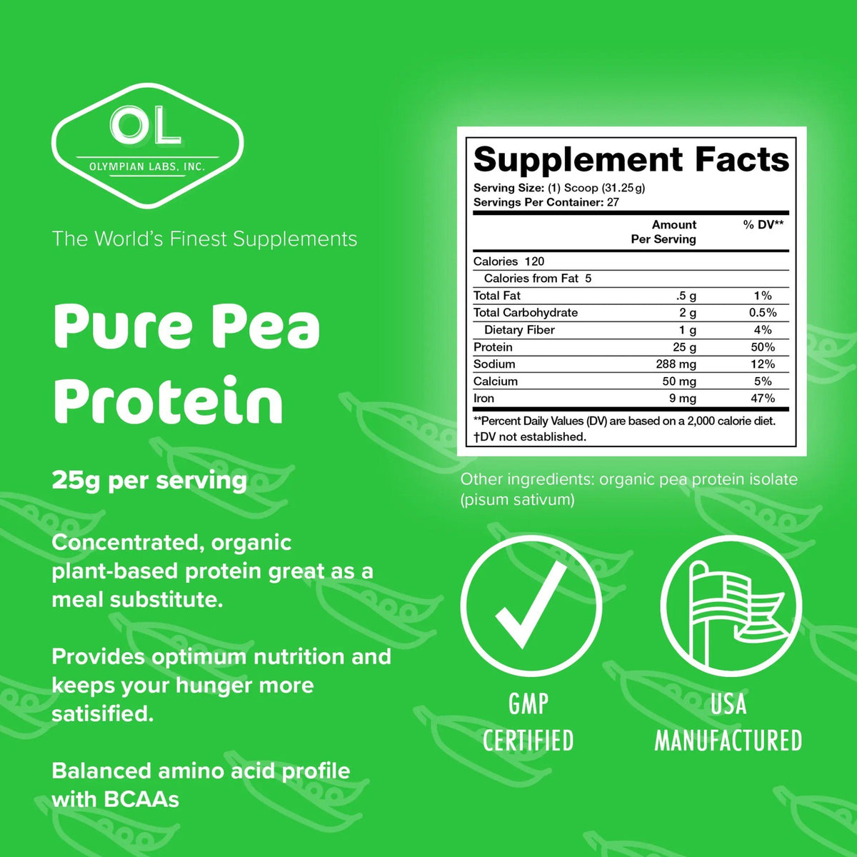Olympian Labs Pea Protein Unflovered 843 gm Powder