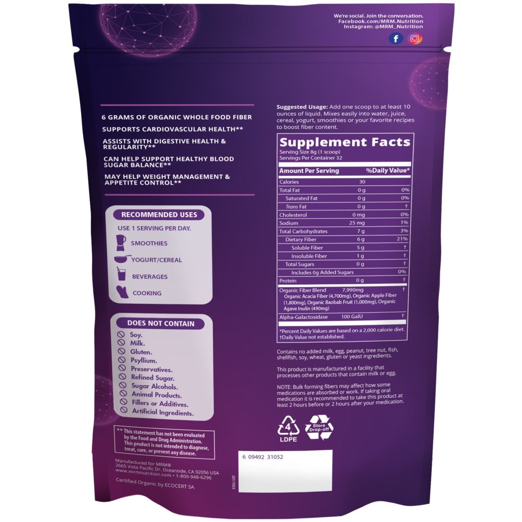 MRM (Metabolic Response Modifiers) Whole Food Raw Organic Fiber 9.03 oz Powder