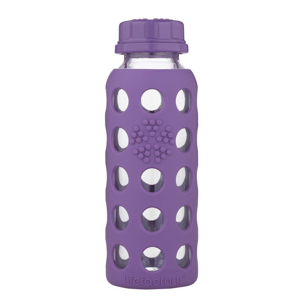 Lifefactory Glass Bottle with Flat Cap and Silicone Sleeve Grape 9 oz Bottle