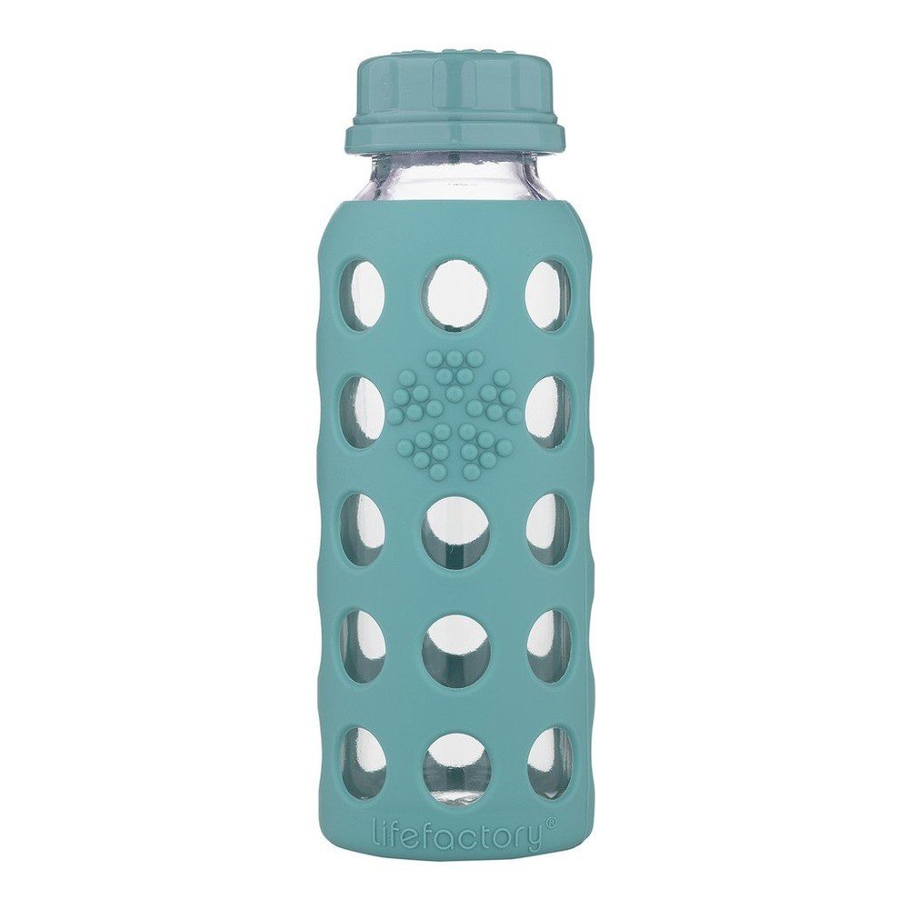 Lifefactory Glass Bottle with Flat Cap and Silicone Sleeve Kale 9 oz Bottle