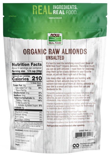 Now Foods Organic Raw Almonds 12 oz Seed