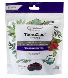 Quantum Health Cough Relief TheraZinc Lozenges Elderberry and Raspberry 18 count Lozenge