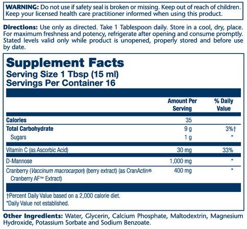 Solaray D-Mannose w/CranActin Cranberry Extract Unflavored 8 oz Liquid