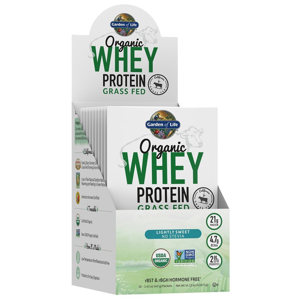 Garden of Life Organic Whey Protein Grass Fed Lightly Sweetened 10 Packets Box