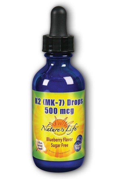 K2 (MK-7) Drops | Nature's Life | 500 micrograms Vitamin K as Menaquinone 7 MK-7 K2 | Blueberry  Flavor | Sugar Free | Dietary Supplement | 2 fluid ounces Liquid | VitaminLife