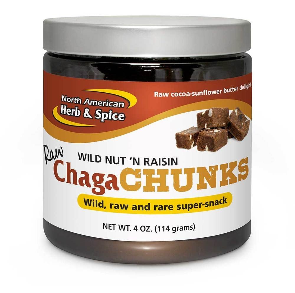 North American Herb & Spice ChagaChunk Nut'n Raisin (nondairy with sunflower seed butter) 4 oz Glass Jar