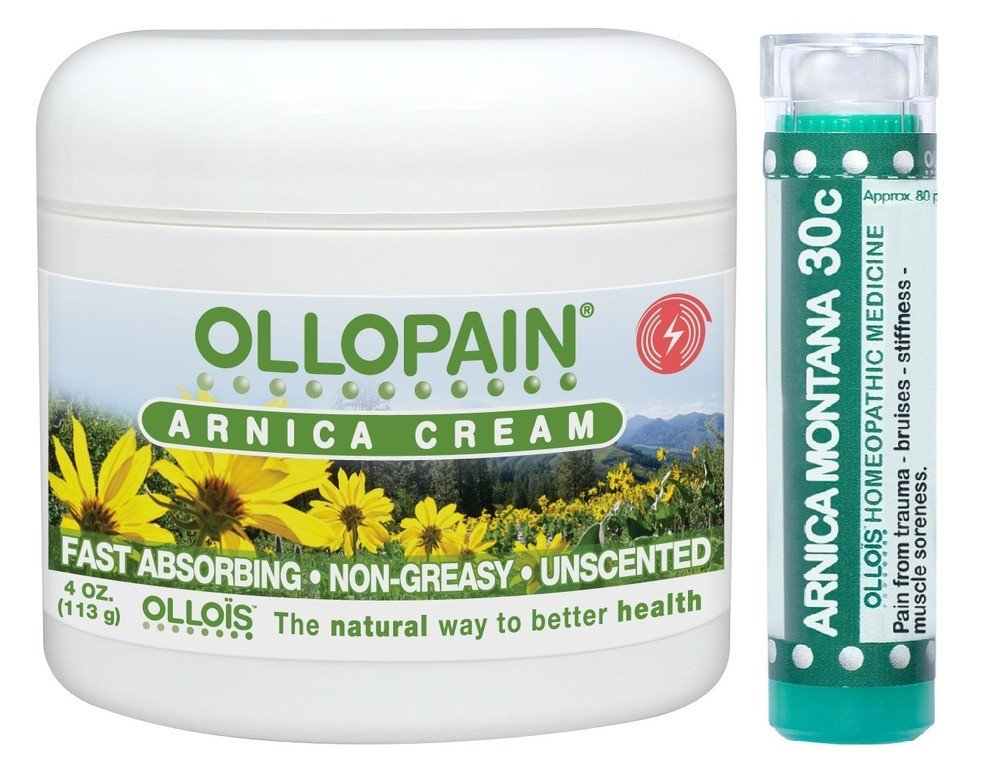 Ollois Homeopathics Ollopain Arnica Cream & Organic Lactose Free Arnica Montana 30 C Pellets 1 (4 oz) &1 ( 80 ct) Cream & Pellets