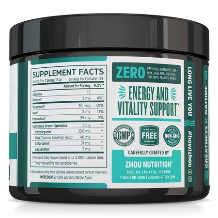 Zhou Nutrition Spirulina Powder 6 oz Powder