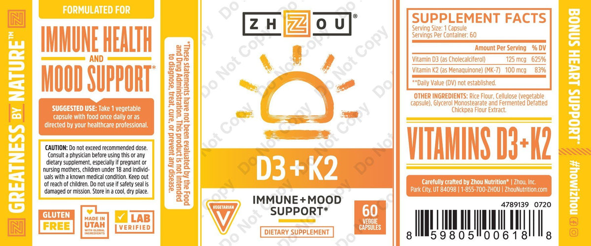 Zhou Nutrition D3 + K2 60 VegCap