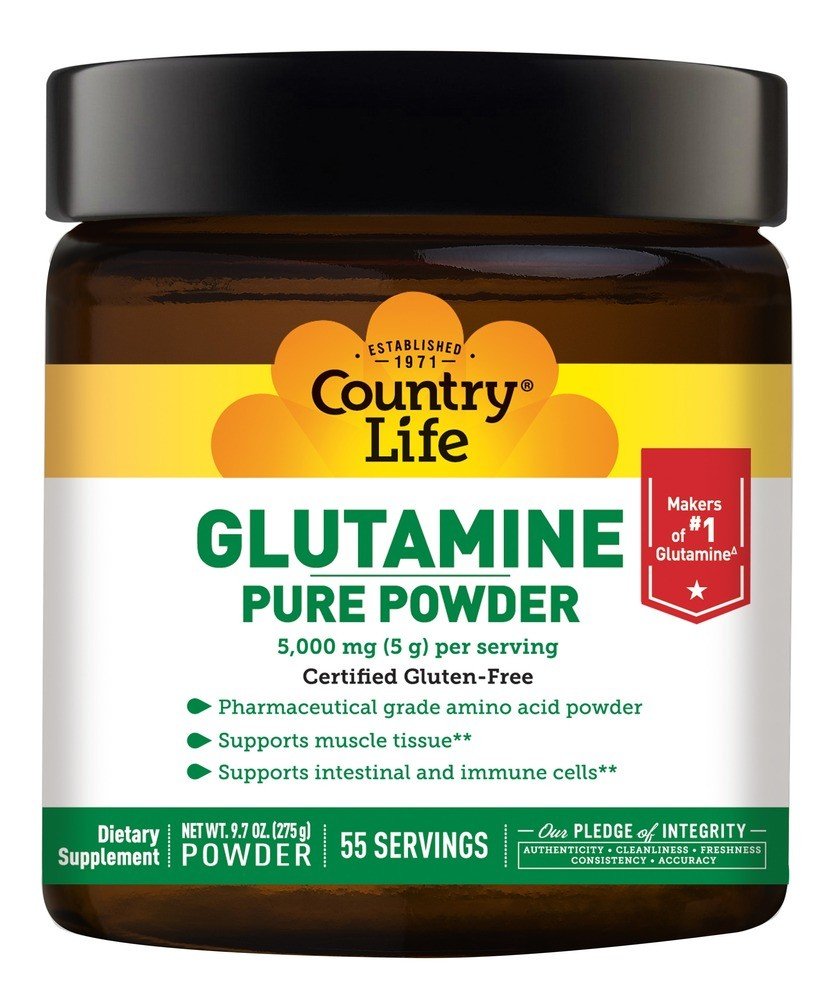 Glutamine Pure Powder | Country Life | Muscle Tissue Support | Intestine Support | Immune Support | Gluten Free | Dietary Supplement | 9.7 ounces | 275 grams Powder | 55 Servings | VitaminLife