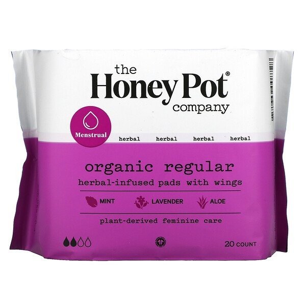 The Honey Pot Organic Regular Herbal-Infused Pads with Wings 20 Pack