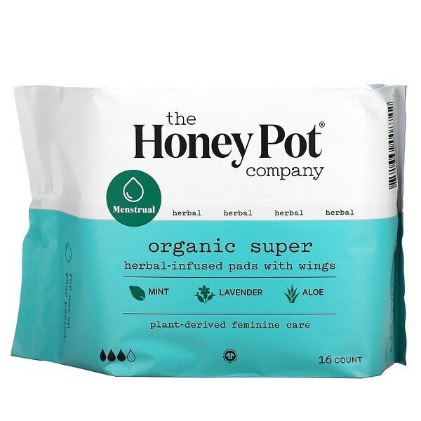 The Honey Pot Organic Super Herbal-Infused Pads with Wings 16 Pack