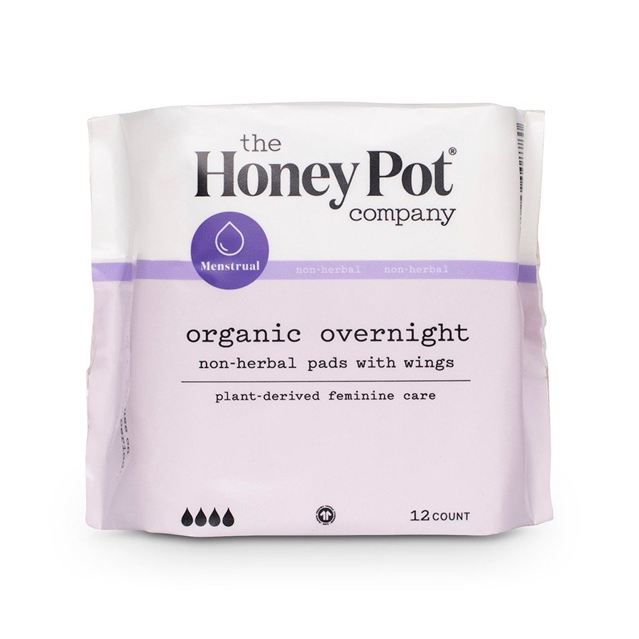 The Honey Pot Organic Non-Herbal Pads with Wings, Overnight 12 Count Pack