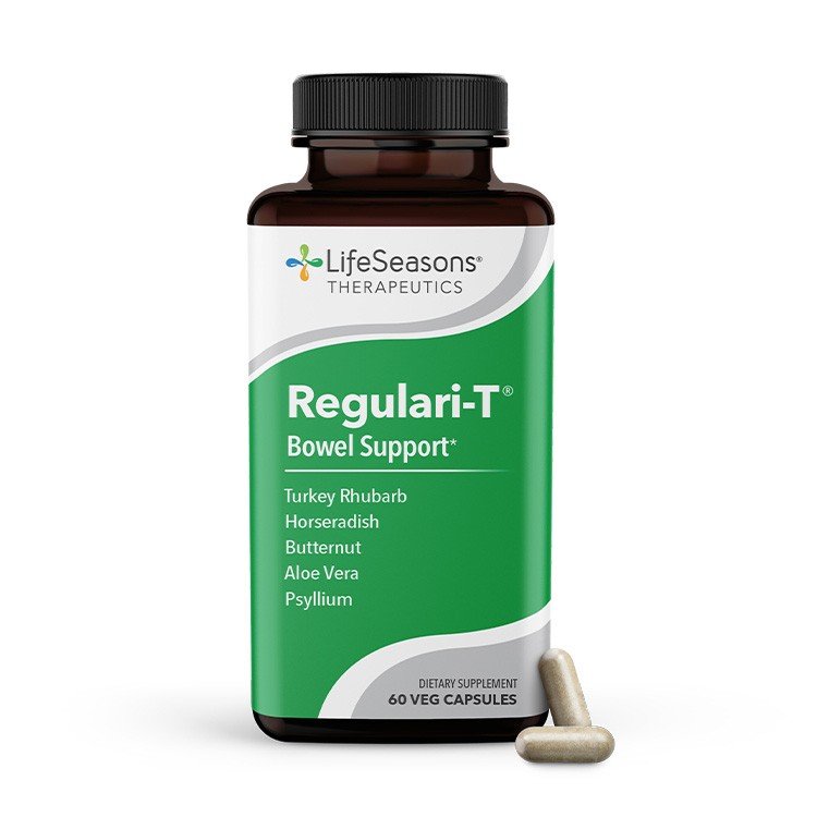 Regulari-T | LifeSeasons Therapeutics | Bowel Support | Turkey Rhubarb | Horseradish | Butternut | Aloe Vera | Psyllium | Dietary Supplement | 60 Capsules | VitaminLife