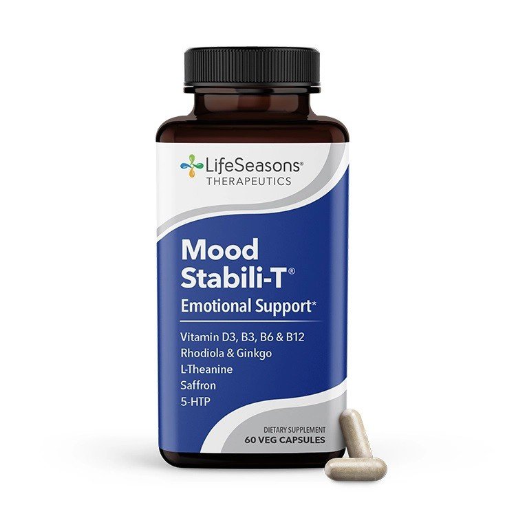 Mood Stabili-T | Life Seasons Therapeutics | Emotional Support | Vitamin D3 | Vitamin B3 | Vitamin B6 | Vitamin B12 | Rhodiola | Ginkgo | L-Theanine | Saffron | 5-HTP | Dietary Supplement | 60 VegCaps | VitaminLife