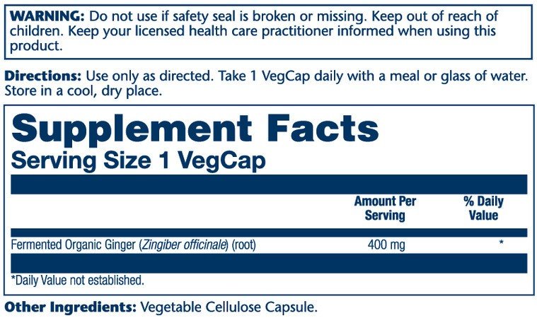 Solaray Organically Grown Fermented Ginger 100 VegCap