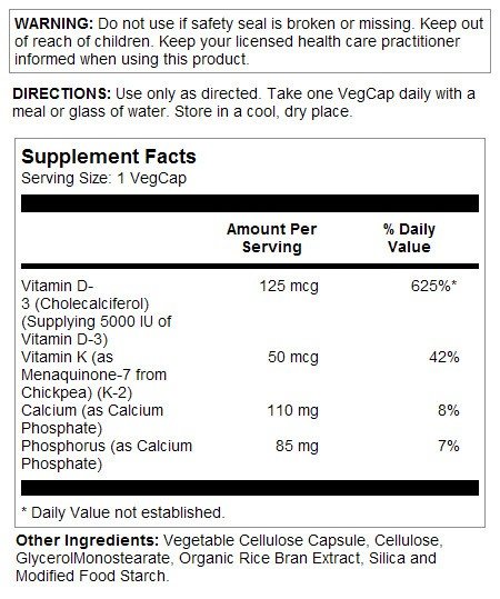 Solaray Vitamin D3 + K2 120 VegCap