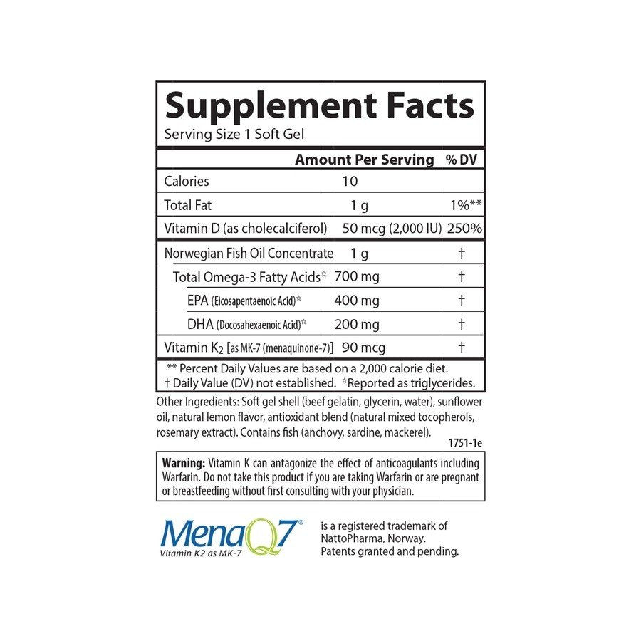 Carlson Laboratories Elite Omega-3 + D3 &amp; K2 180 Softgel