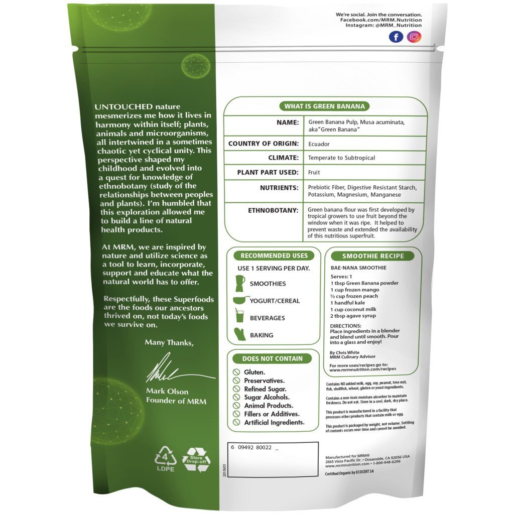 MRM (Metabolic Response Modifiers) Organic Green Banana Powder 8.5 oz Powder