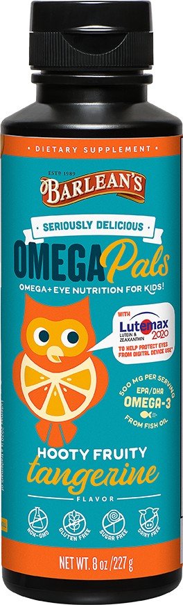 Barlean's Seriously Delicious Omega Pals Hooty Fruity Tangerine Fish Oil + Eye Health 8 oz Liquid