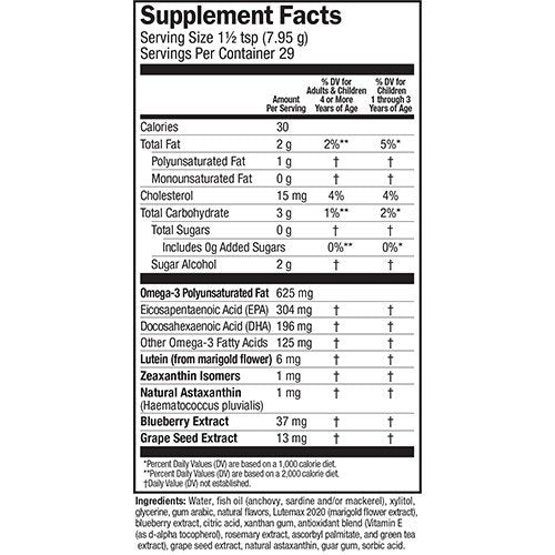 Barlean&#39;s Seriously Delicious Omega Pals Hooty Fruity Tangerine Fish Oil + Eye Health 8 oz Liquid