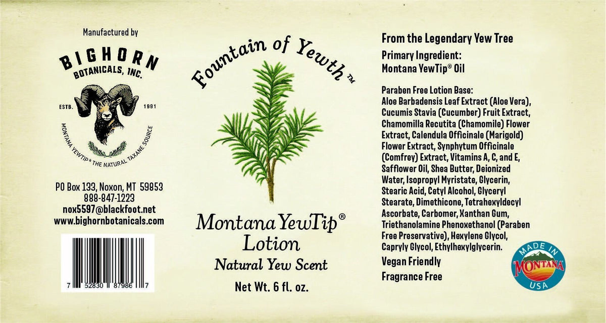 Bighorn Botanicals Montana YewTip Lotion, Natural Yew scent 6 oz Lotion