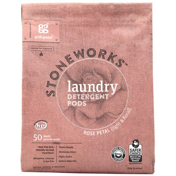 Grab Green Stoneworks Laundry Detergent Pods Rose Petal 50 Pods Liquid