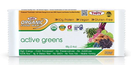 THriV Organic Food Bar Organic Food Bar Active Greens - Box 12 Box