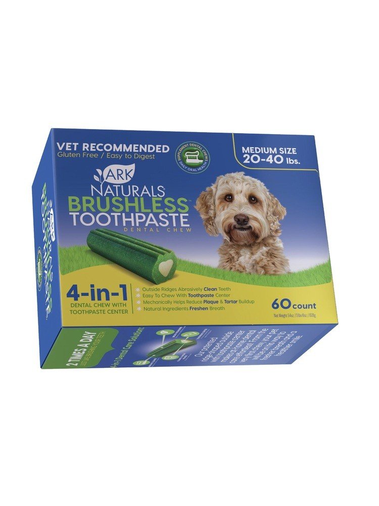 Ark Naturals Brushless Toothpaste Dental Chew Medium Dogs 60 Count Box