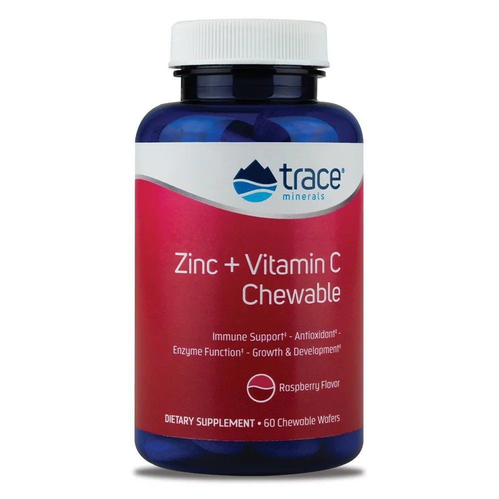 Trace Minerals Zinc + Vitamin C Chewable - Raspberry 60 Chewable Wafers