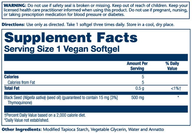 Solaray Black Seed 3% Thymoquinone 60 Vegan Softgel