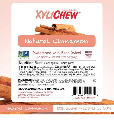 Xylichew Cinnamon Gum 60 ct Bottle