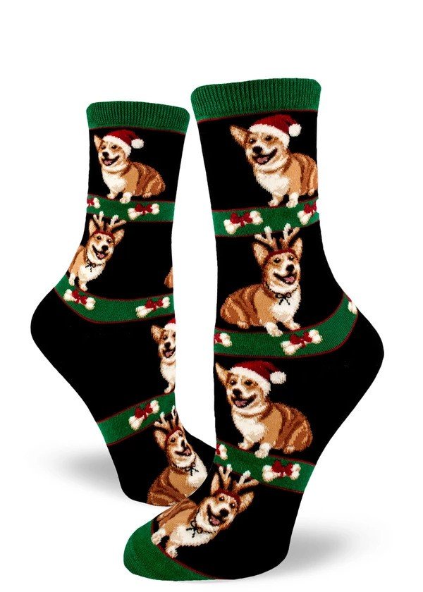 ModSocks Corgi Christmas Women's Crew Socks - Black 1 Pair Pack