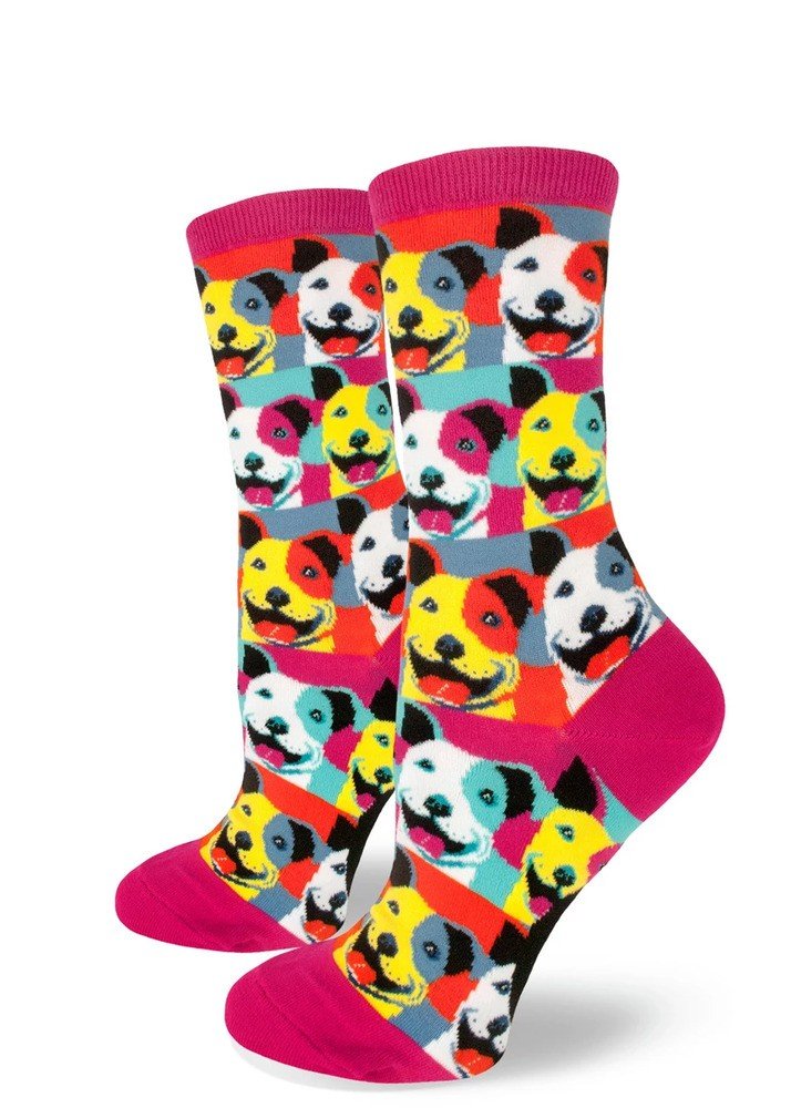 ModSocks Pop Art Pitbull Women's Crew Socks - Magenta 1 Pair Pack