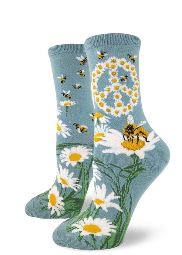 ModSocks Give Bees a Chance Women's Crew Socks - Slate Blue 1 Pair Pack