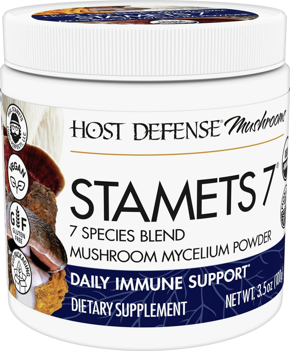 Stamets 7 | Host Defense Mushrooms | Fungi Perfecti | Mushroom Mycelium Powder | Reishi | Maitake | Lion's Mane Chaga | Mesima | Immune Support | Dietary Supplement | 3.5 ounces | 100 grams powder | VitaminLife