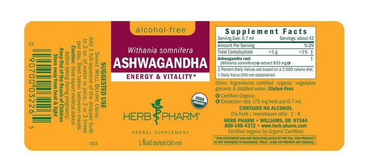 Herb Pharm Ashwagandha Alcohol Free 1 oz Liquid