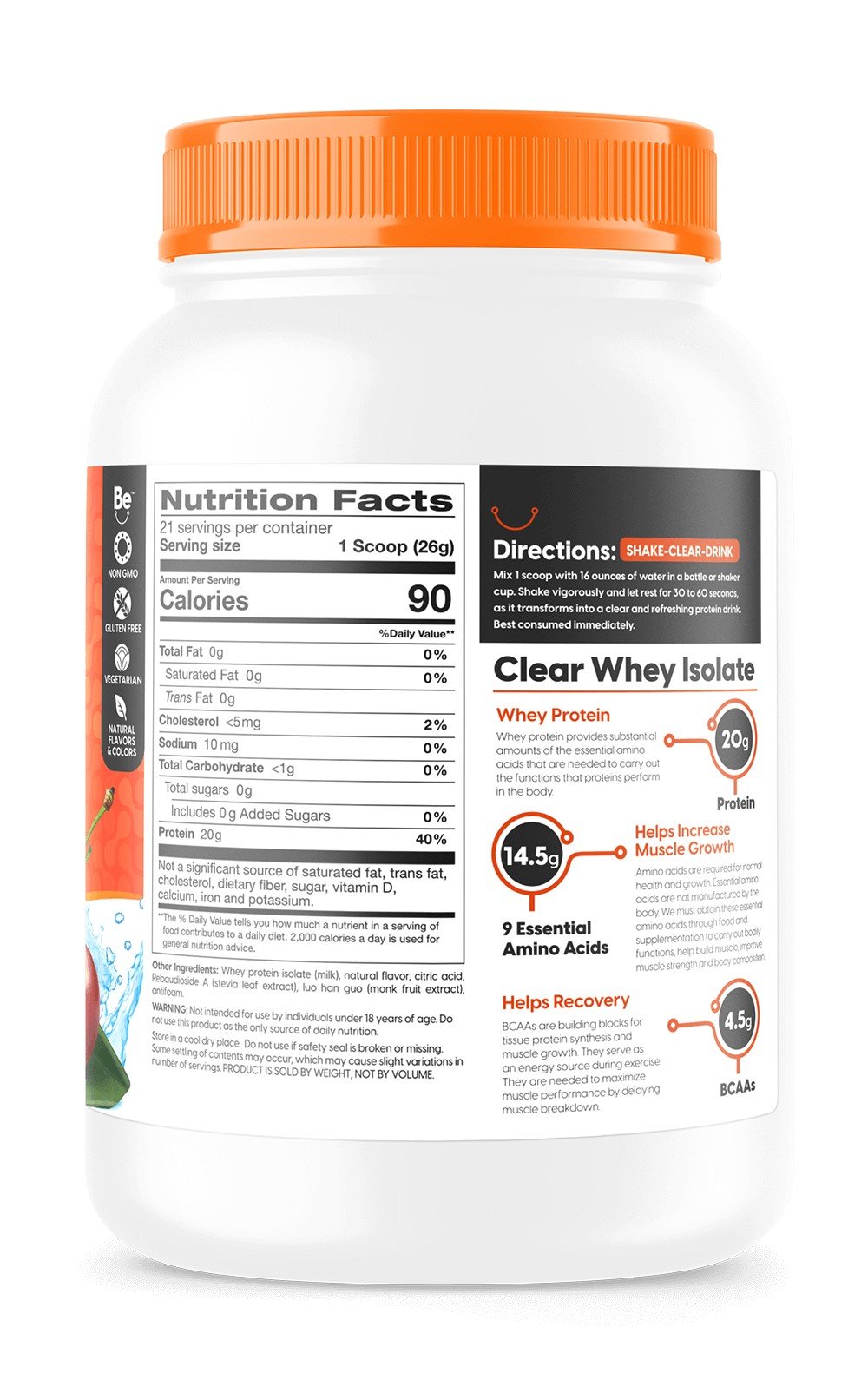 Doctors Best Clear Whey Protein Isolate Cherry Flavored 19.5 oz Powder