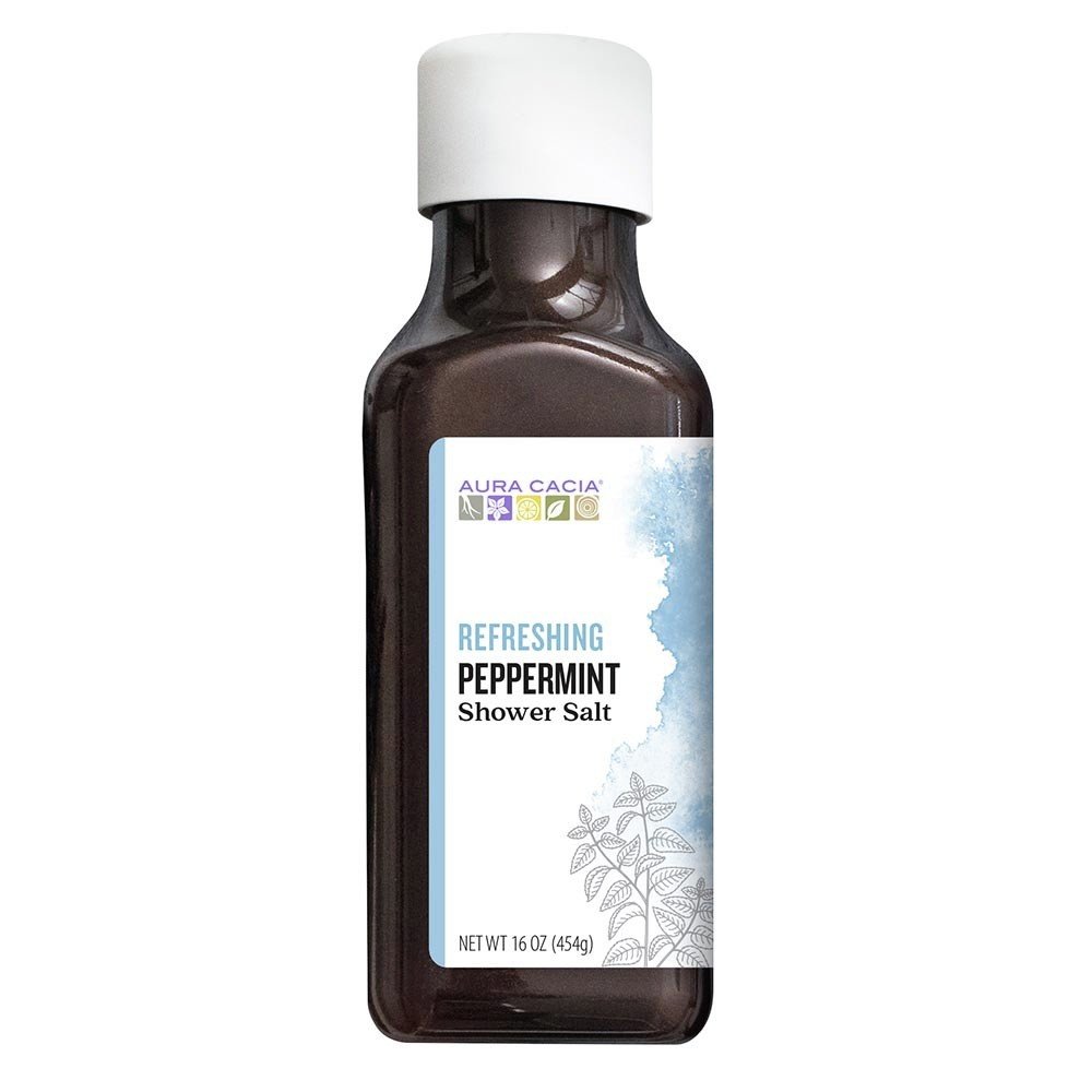 Aura Cacia Clearing Refreshing Peppermint Shower Salt 16 oz Bottle