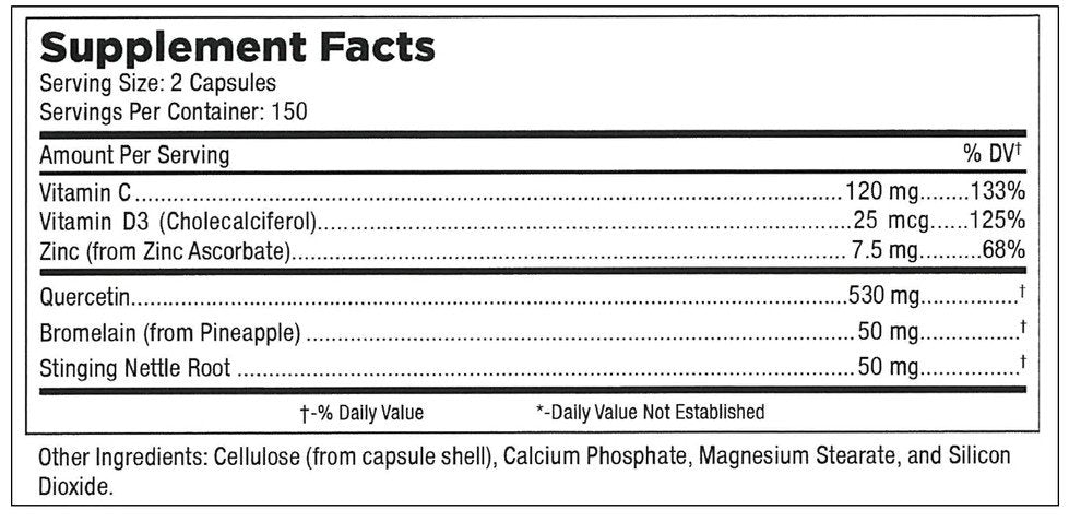 Mt. Angel Vitamins Quercetin Zinc 300 VegCap