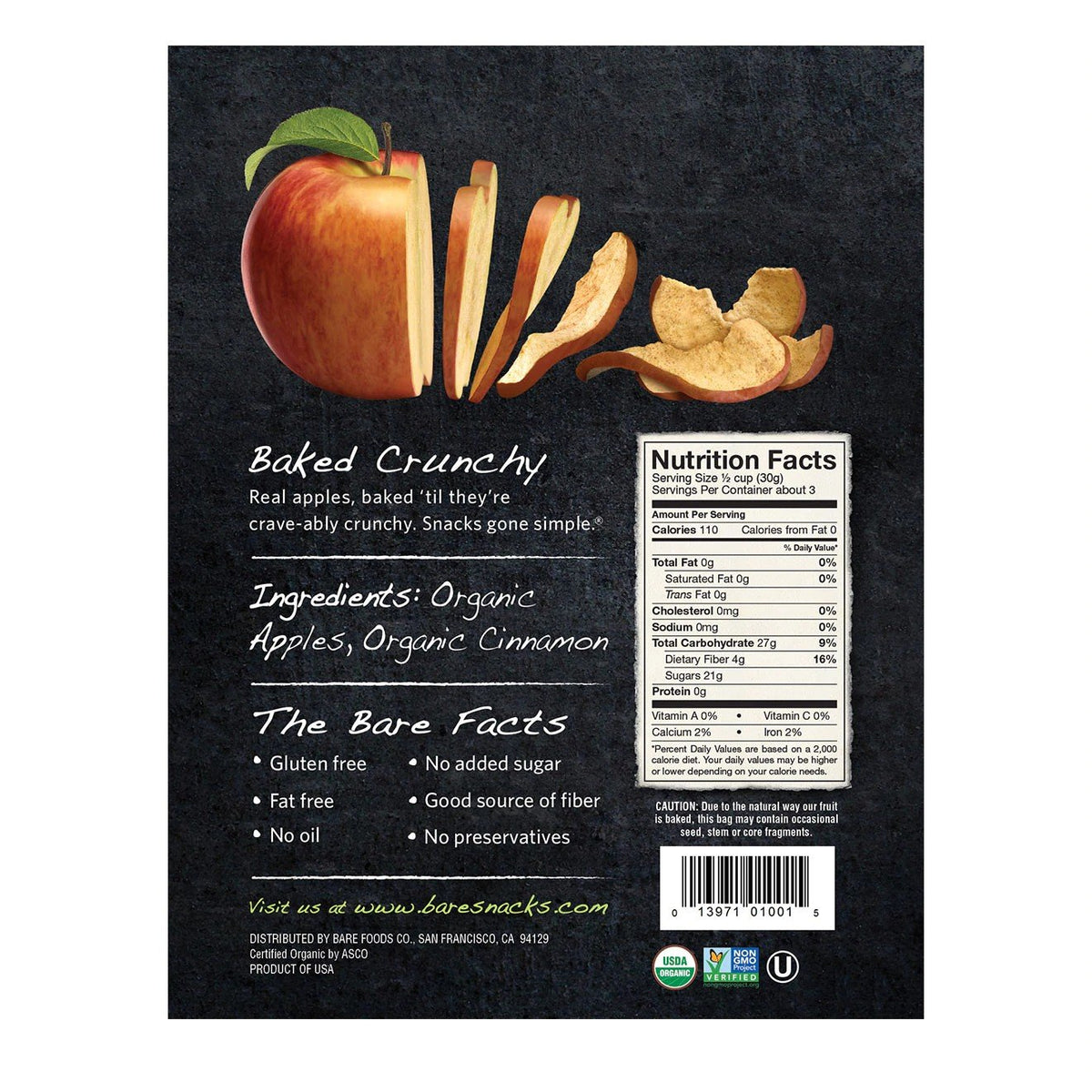 Bare Fruit Organic Baked Cinnamon Apple Chips 3 oz Bag