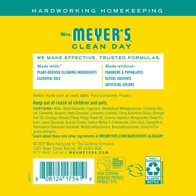 Mrs Meyers Clean Day Clean Day Multi Surface Everyday Honeysuckle 16 oz Liquid