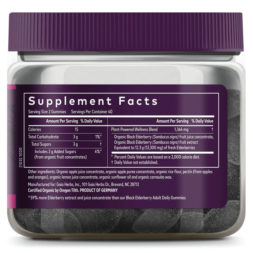 Gaia Herbs Black Elderberry Extra Strength Gummies 80 Gummy