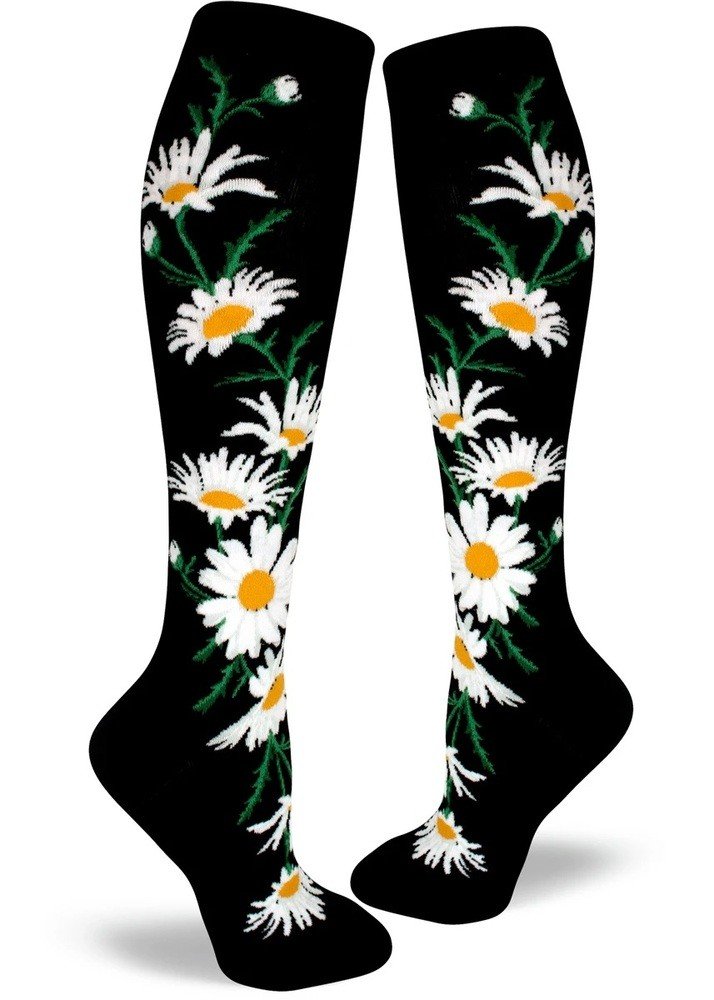 ModSocks Crazy For Daisies Women's Knee Socks - Black 1 Pair Pack