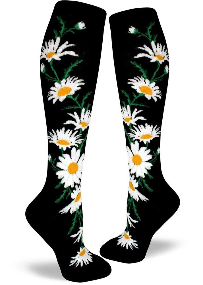 ModSocks Crazy For Daisies Women&#39;s Knee Socks - Black 1 Pair Pack