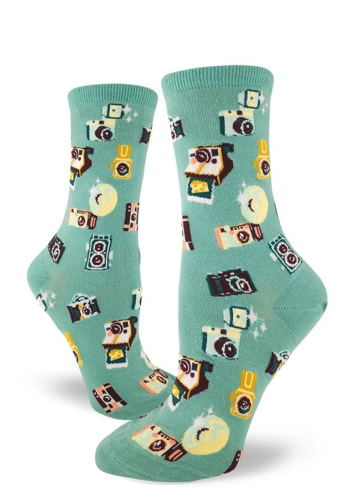 ModSocks Say Cheese Women&#39;s Crew Socks - Dusty Turquoise 1 Pair Pack