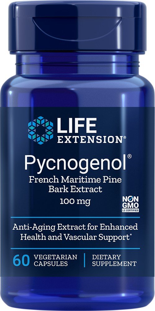 Pycnogenol | Life Extension | 100 milligrams French Maritime Pine Bark Extract | Vascular Support | Non GMO | Dietary Supplement | 60 Vegetarian Capsules | VitaminLife