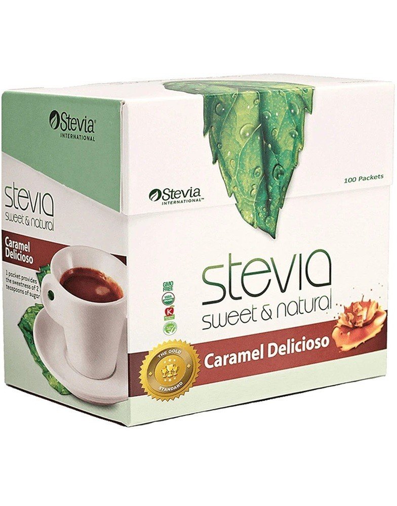 Stevia International Stevia Sweet &amp; Natural Caramel Deliciose 100 Packets Box