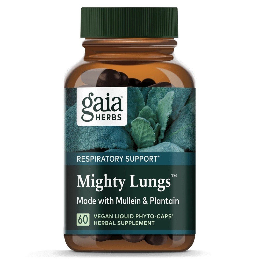 Mighty Lungs | Gaia Herbs | Respiratory Support | Mullein | Plantain | Vegan | Herbal Supplement | 60 Liquid Phyto-Caps | VitaminLife