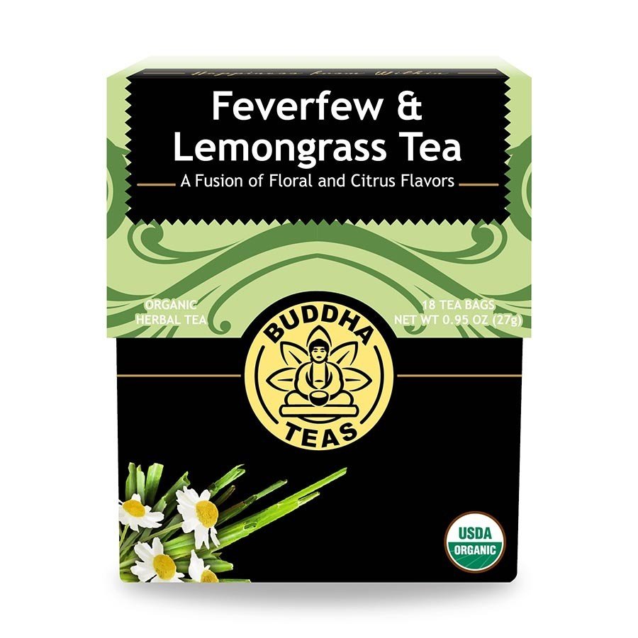 Buddha Teas Feverfew &amp; Lemongrass 18 Tea Bags Box